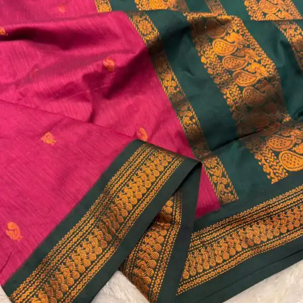 Maheshwari (Silk cotton) - Magenta pink & Green