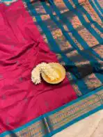 Maheshwari (Silk cotton) - Magenta pink & Teal - Image 4