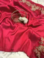Neelambari (Pure Raw silk) - Raspberry Pink - Image 3