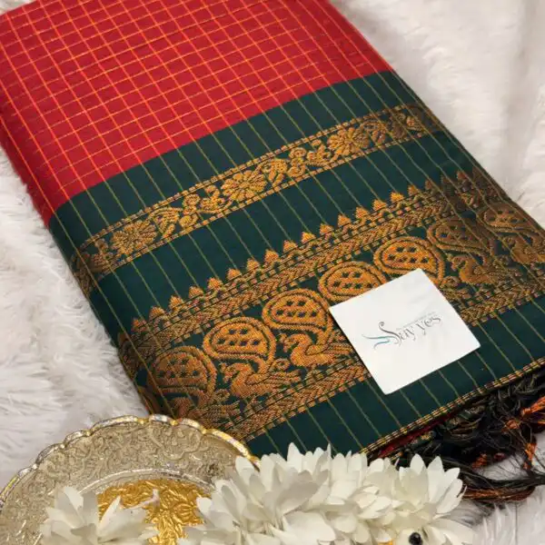 Maheshwari (Silk cotton) - Maroon & Green