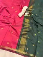 Maheshwari (Silk cotton) - Pink & Green - Image 2