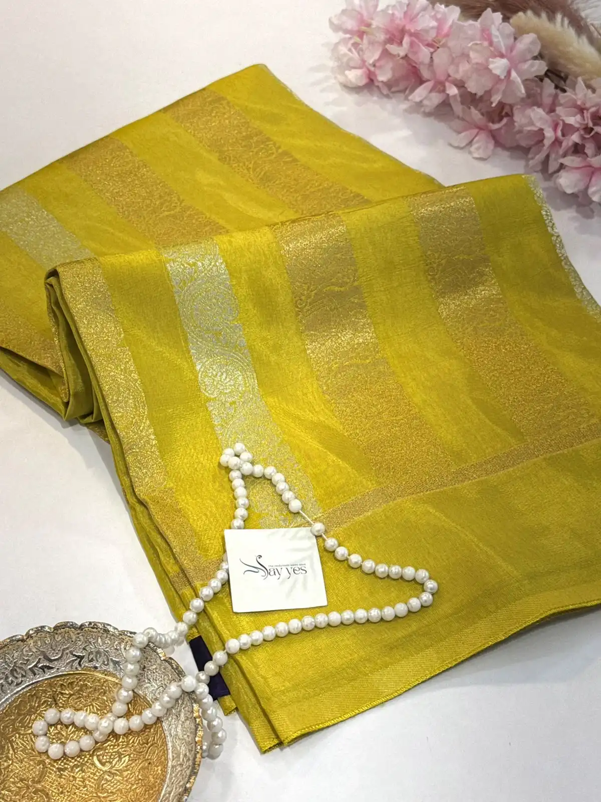 6e53b68d-7025-4053-8d27-6ba504cea014 Shivanya (Mushru Kattan silk) - Lime yellow - Image 1