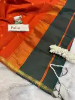 Maheshwari (Silk cotton) - Green & Orange - Image 4