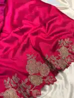 Neelambari (Pure Raw silk) - Hot Pink - Image 2