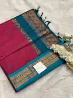 Maheshwari (Silk cotton) - Magenta pink & Teal - Image 3