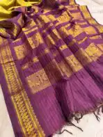 Maheshwari (Silk cotton) - Green & Purple - Image 5