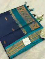 Maheshwari (Silk cotton) - Navy & Teal - Image 2