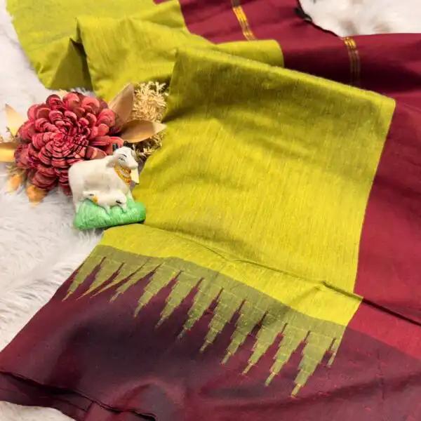 Maheshwari (Silk cotton) - Leaf green & Maroon