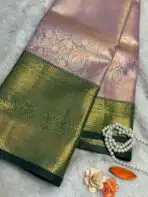 Thozhi (Kanchi Semi silk) - Lavender & Green - Image 2