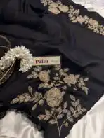 Neelambari (Pure Raw silk) - Black - Image 3
