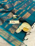 Maheshwari (Silk cotton) - Navy & Teal - Image 5