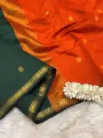 Maheshwari (Silk cotton) - Green & Orange - Image 3