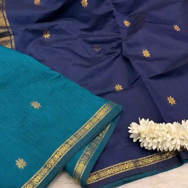 Maheshwari (Silk cotton) - Teal & Navy