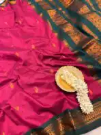 Maheshwari (Silk cotton) - Magenta pink & Green - Image 4