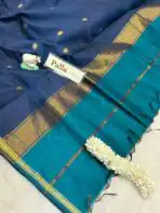 Maheshwari (Silk cotton) - Teal & Navy - Image 3