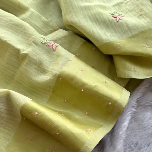 Pastel poem (Tussar cotton) - Lime green