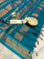 Maheshwari (Silk cotton) - Magenta pink & Teal - Image 5