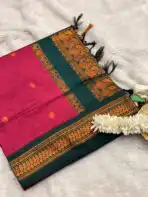 Maheshwari (Silk cotton) - Magenta pink & Green - Image 2