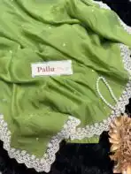 Anvika ( Chanderi cotton) - Parrot green - Image 5