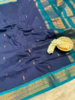 Maheshwari (Silk cotton) - Navy & Teal - Image 4