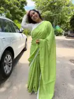 Anvika ( Chanderi cotton) - Parrot green - Image 3