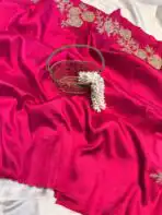 Neelambari (Pure Raw silk) - Hot Pink - Image 3