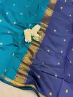 Maheshwari (Silk cotton) - Teal & Navy - Image 2