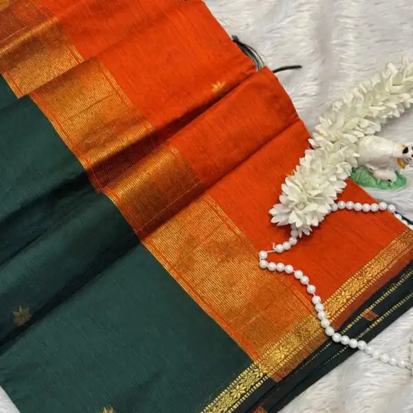 Maheshwari (Silk cotton) - Green & Orange