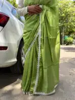 Anvika ( Chanderi cotton) - Parrot green - Image 4