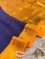 Maheshwari (Silk cotton) - Purple & Mustard - Image 5