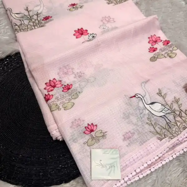 Lotus lake (Embroidered Kota) - Baby pink