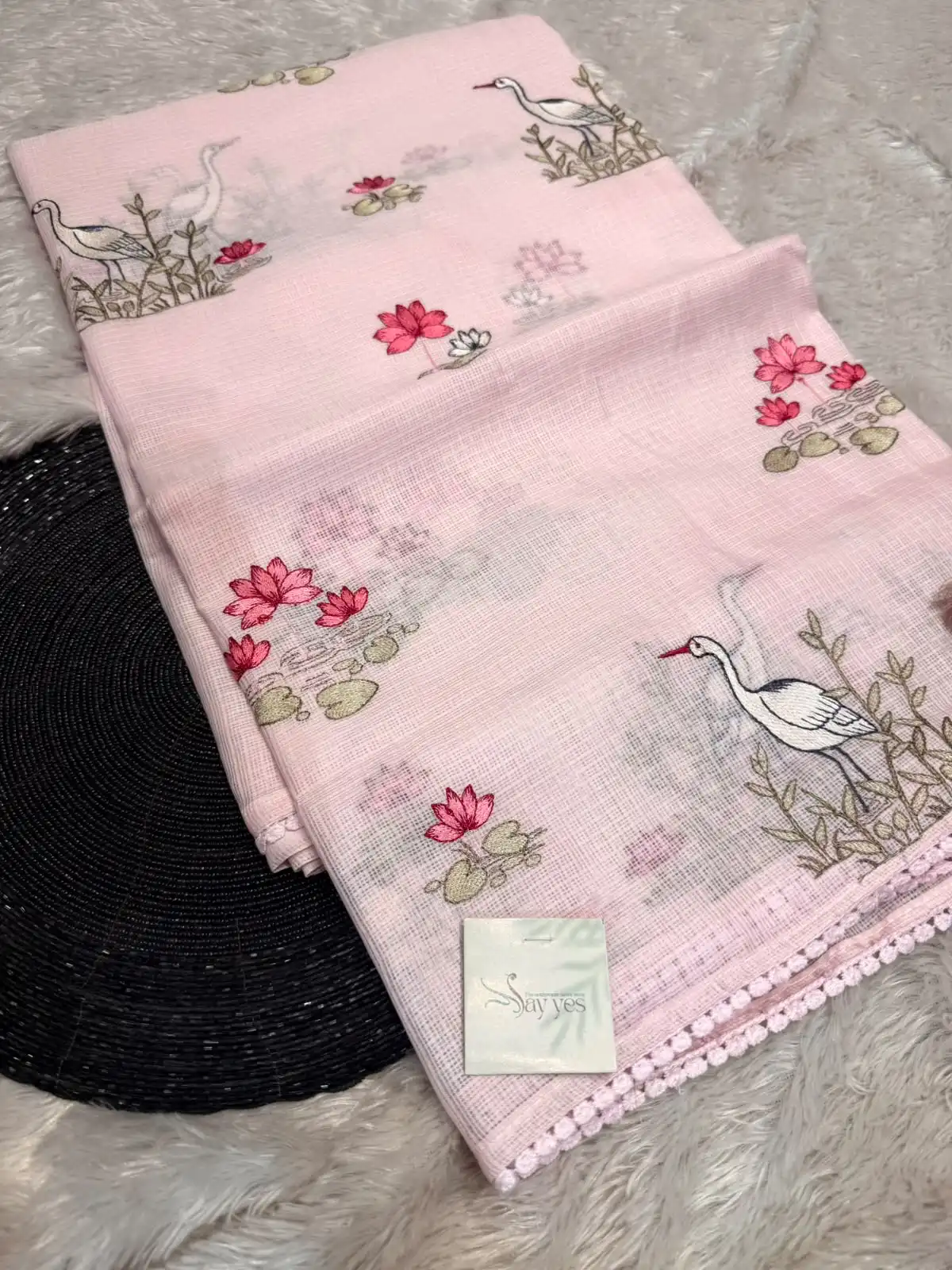 311d5f34-c663-4f7a-a397-0e4917dca515 Lotus lake (Embroidered Kota) - Baby pink - Image 1