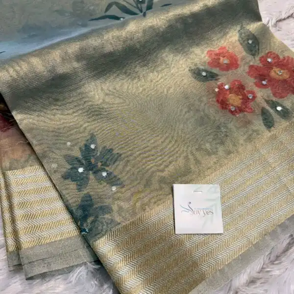 Kushi (Banarasi tissue silk) - Ice blue