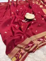 Gulnaar (Viscose Mushru) - Ruby maroon
