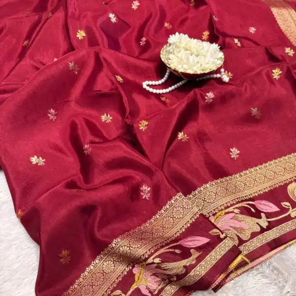 Gulnaar (Viscose Mushru) - Ruby maroon