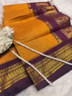 Maheshwari (Silk cotton) - Mustard & Magenta - Image 4