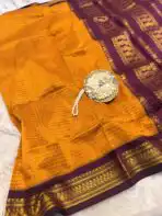 Maheshwari (Silk cotton) - Mustard & Magenta - Image 5