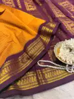 Maheshwari (Silk cotton) - Mustard & Magenta - Image 2