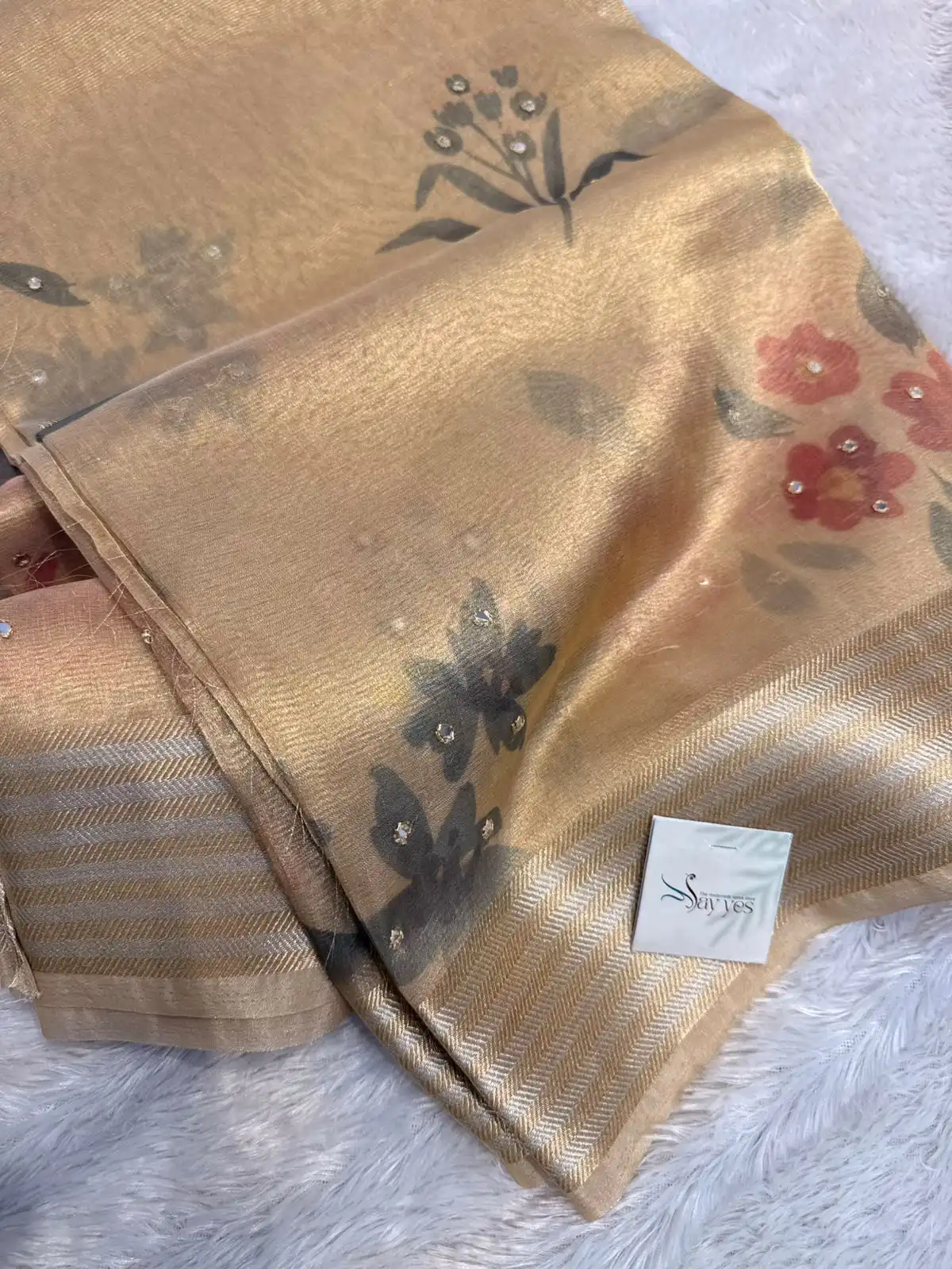 89cdb0da-b521-4d82-a7d0-2280b4c3c5fe Kushi (Banarasi tissue silk) - Soft gold - Image 1
