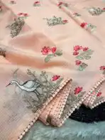 Lotus lake (Embroidered Kota) - Soft Peach - Image 2