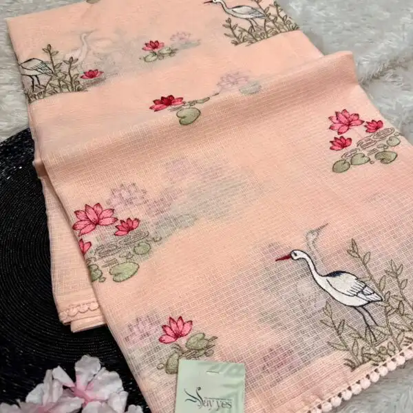 Lotus lake (Embroidered Kota) - Soft Peach