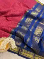 Maheshwari (Silk cotton) - Raspberry & Navy - Image 3