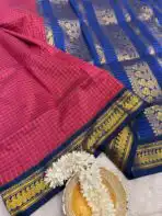 Maheshwari (Silk cotton) - Raspberry & Navy - Image 4