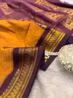 Maheshwari (Silk cotton) - Mustard & Magenta - Image 3