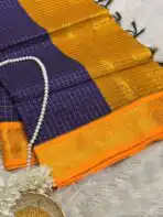 Maheshwari (Silk cotton) - Purple & Mustard - Image 4