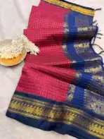 Maheshwari (Silk cotton) - Raspberry & Navy