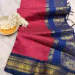 Maheshwari (Silk cotton) - Raspberry & Navy